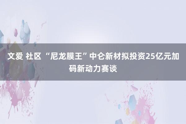 文爱 社区 “尼龙膜王”中仑新材拟投资25亿元加码新动力赛谈