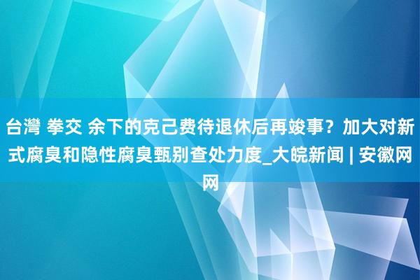 台灣 拳交 余下的克己费待退休后再竣事？加大对新式腐臭和隐性腐臭甄别查处力度_大皖新闻 | 安徽网