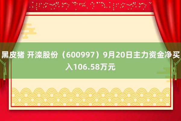 黑皮猪 开滦股份（600997）9月20日主力资金净买入106.58万元