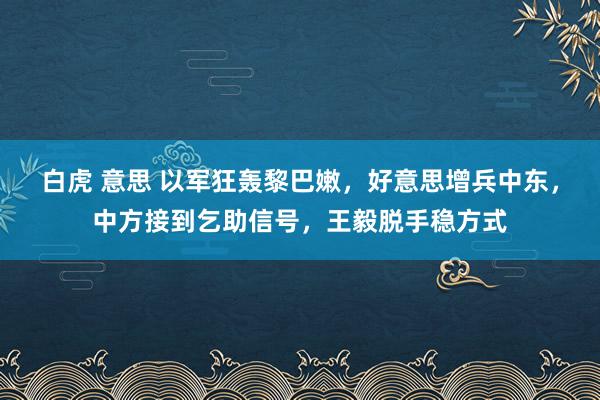 白虎 意思 以军狂轰黎巴嫩，好意思增兵中东，中方接到乞助信号，王毅脱手稳方式