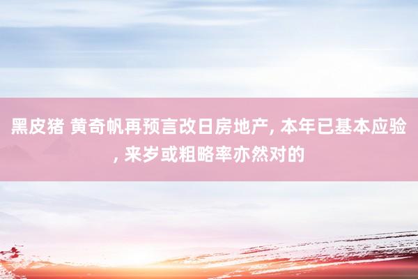 黑皮猪 黄奇帆再预言改日房地产， 本年已基本应验， 来岁或粗略率亦然对的