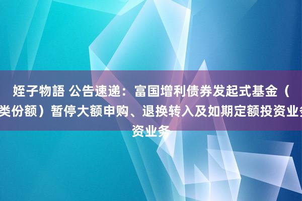 姪子物語 公告速递：富国增利债券发起式基金（E类份额）暂停大额申购、退换转入及如期定额投资业务