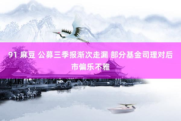 91 麻豆 公募三季报渐次走漏 部分基金司理对后市偏乐不雅